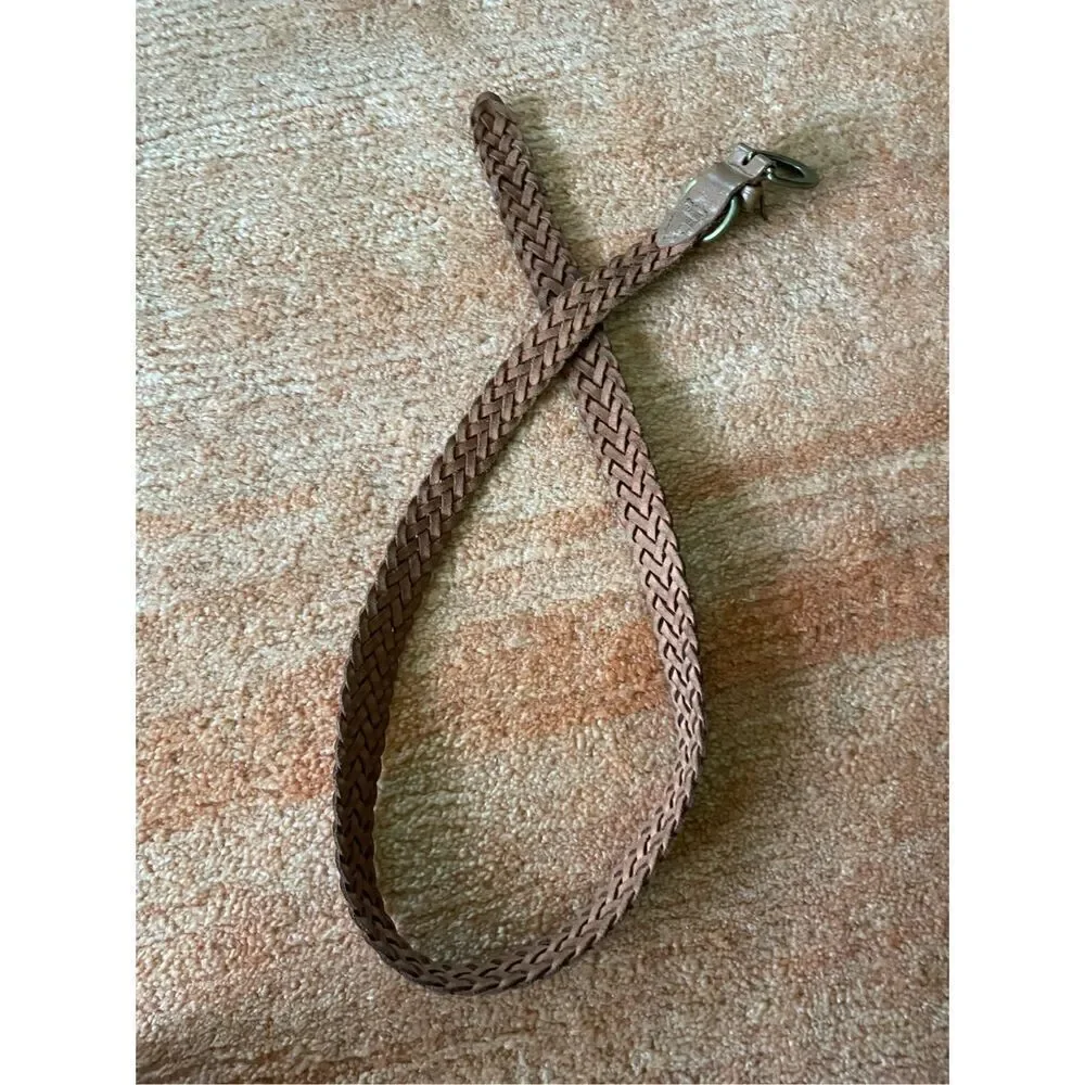 Braided Tan Leather Belt with Antique Brass Buckle